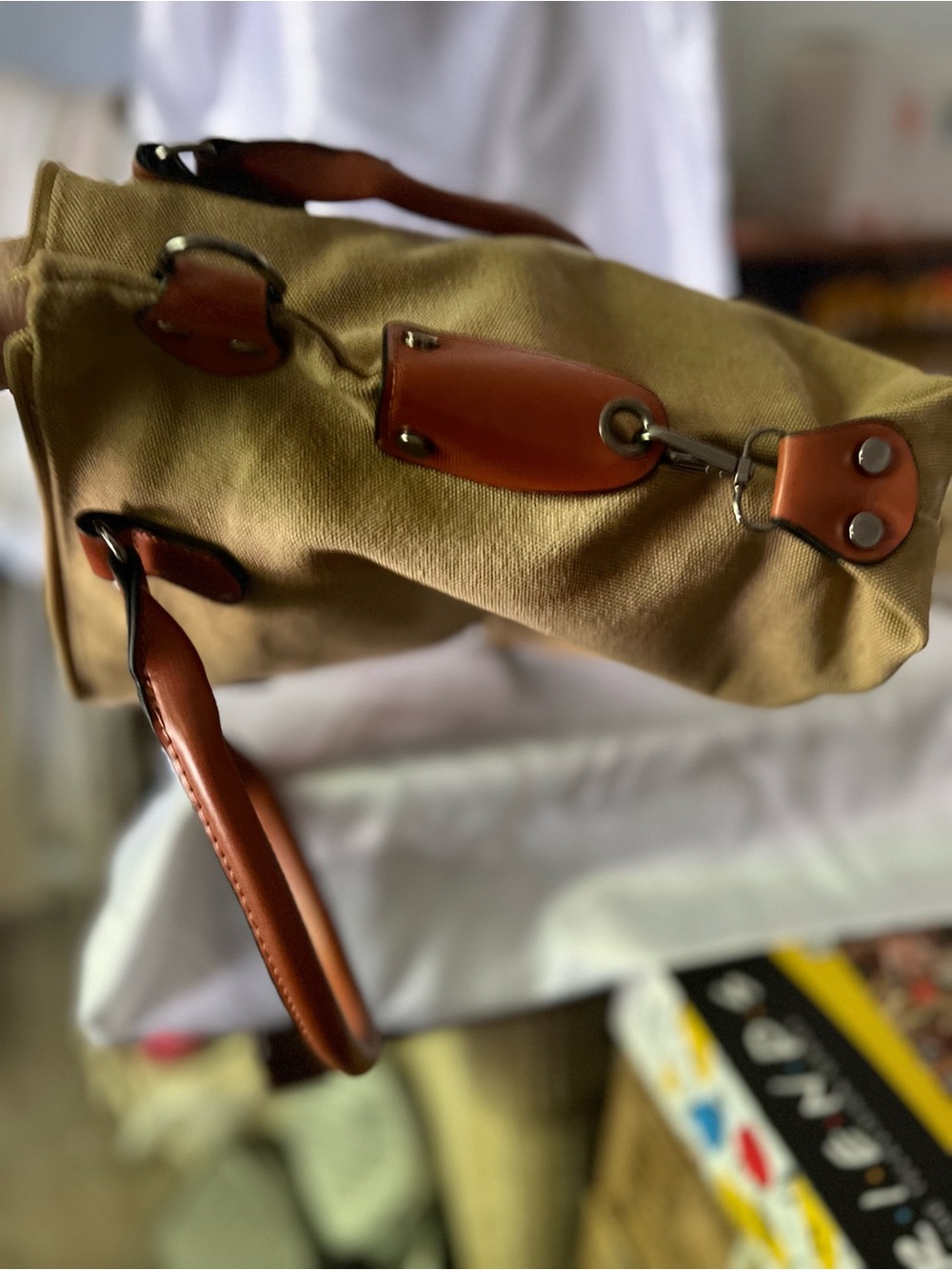 Paris Canvas Tote Bag with Brown Faux-Leather Handles - Picture 3 of 7